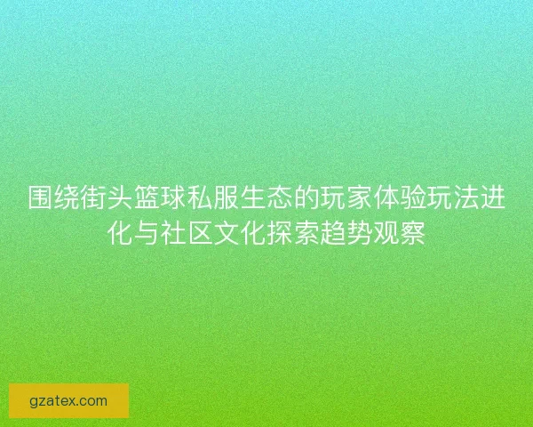 围绕街头篮球私服生态的玩家体验玩法进化与社区文化探索趋势观察